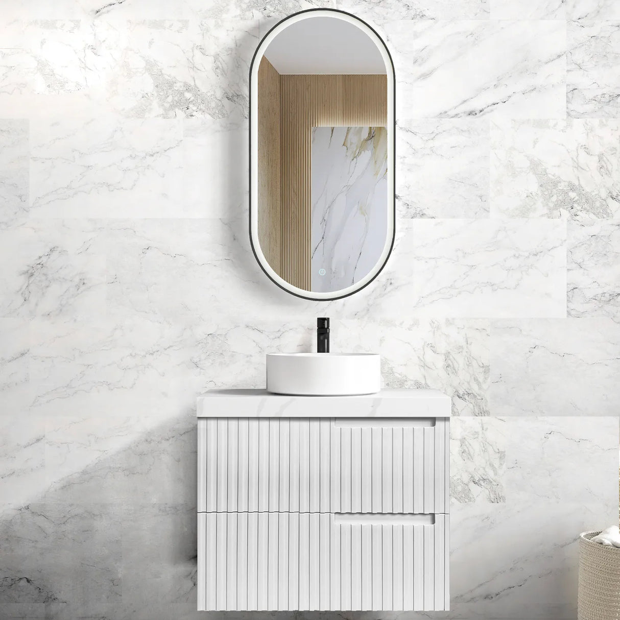 Noosa Fluted Wall Hung Vanity 750mm Satin White