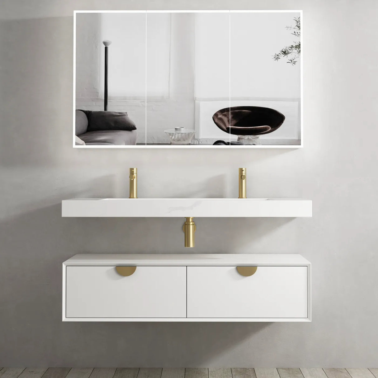 Moonlight Solid Surface Basin with Optional Mixer & Bottle Trap (Rectangle: 1200x460x80)