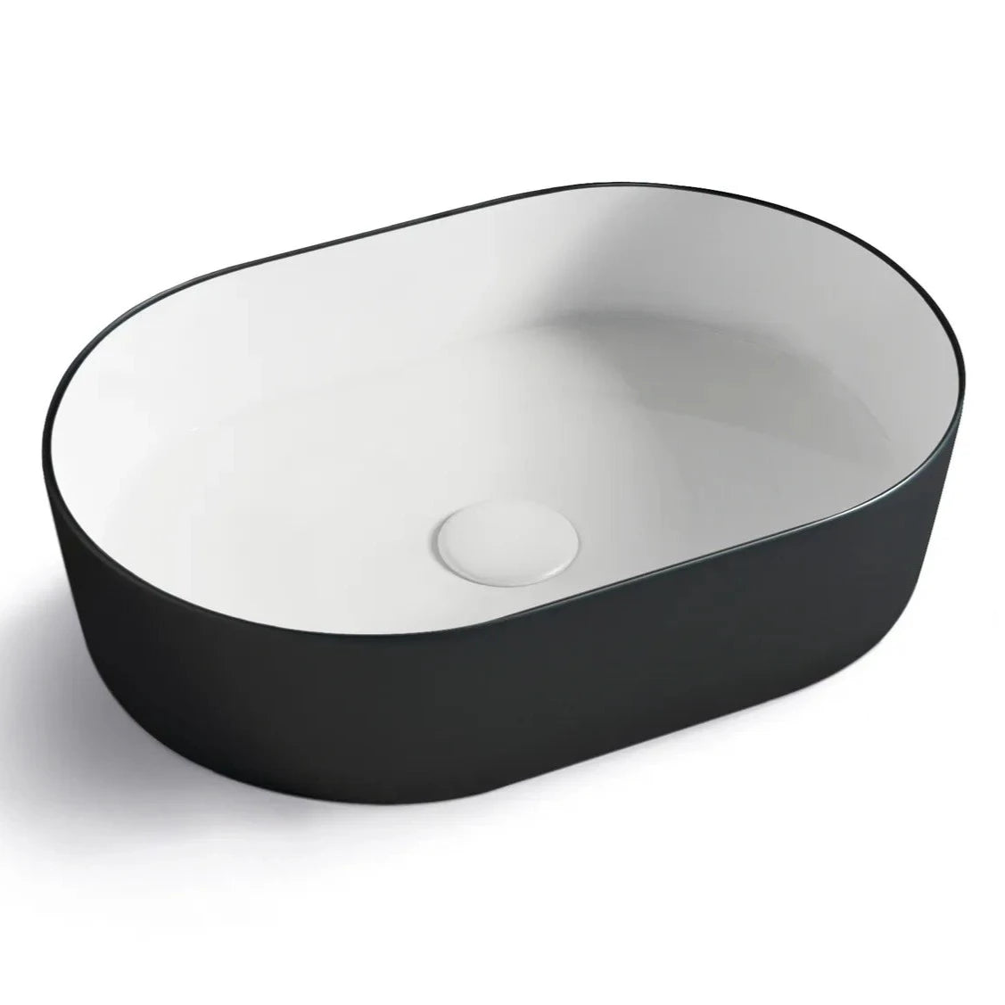 QUAY Matte Black & White Ceramic Basin (Oval: 500x340x20)