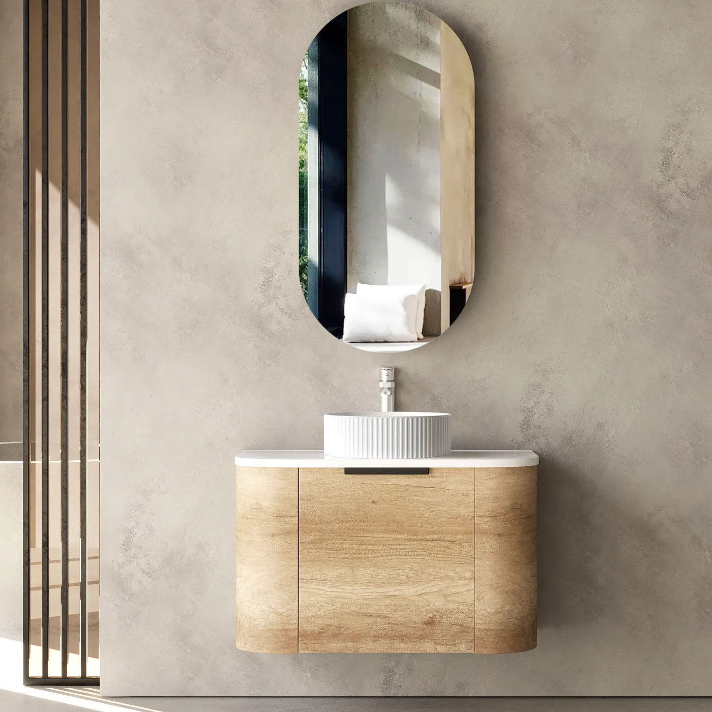 COOGEE Wall Hung Curved Vanity Natural Oak (All Sizes)