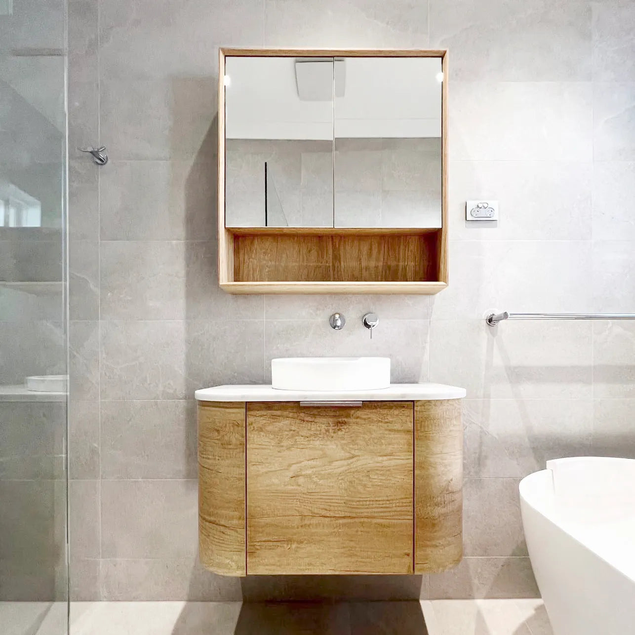 COOGEE Wall Hung Curved Vanity Natural Oak (All Sizes)