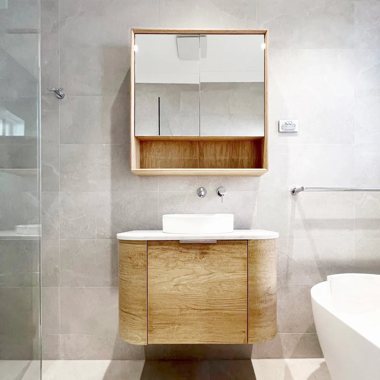 COOGEE Wall Hung Curved Vanity Natural Oak (All Sizes)