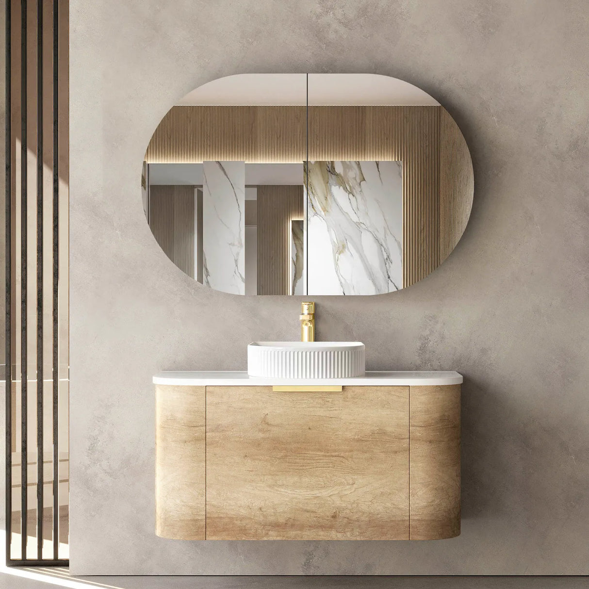 COOGEE Wall Hung Curved Vanity Natural Oak (All Sizes)