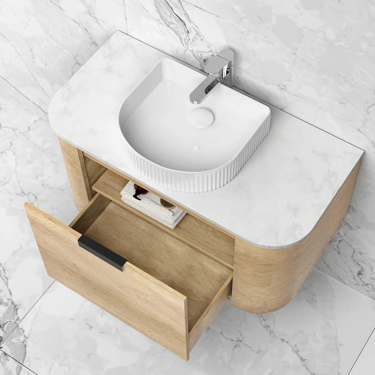 COOGEE Wall Hung Curved Vanity Natural Oak (All Sizes)