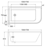 ELLIE Gloss White Corner Bathtub-Non Overflow