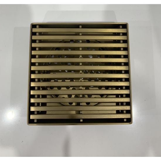 110x110mm Brushed Brass Linear Floor Grate S/Steel (80mm Waste)