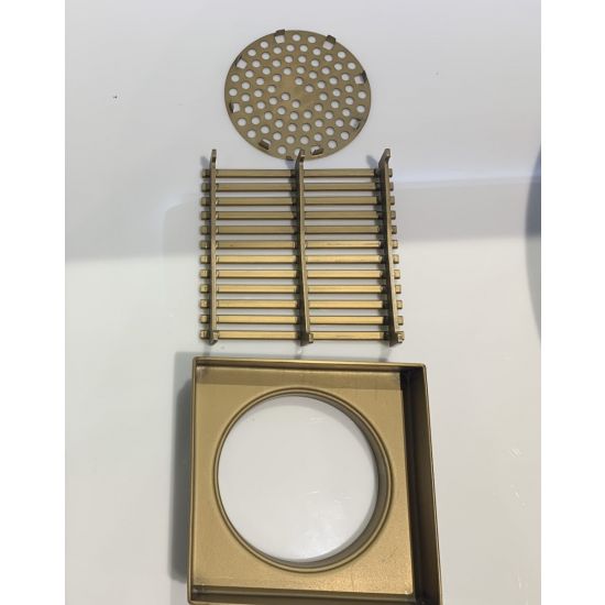 110x110mm Brushed Brass Linear Floor Grate S/Steel (80mm Waste)