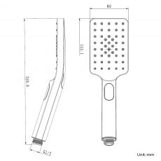 Esperia Square 3 Functions Hand Shower Spray - Brushed Gun Metal Technical Drawing