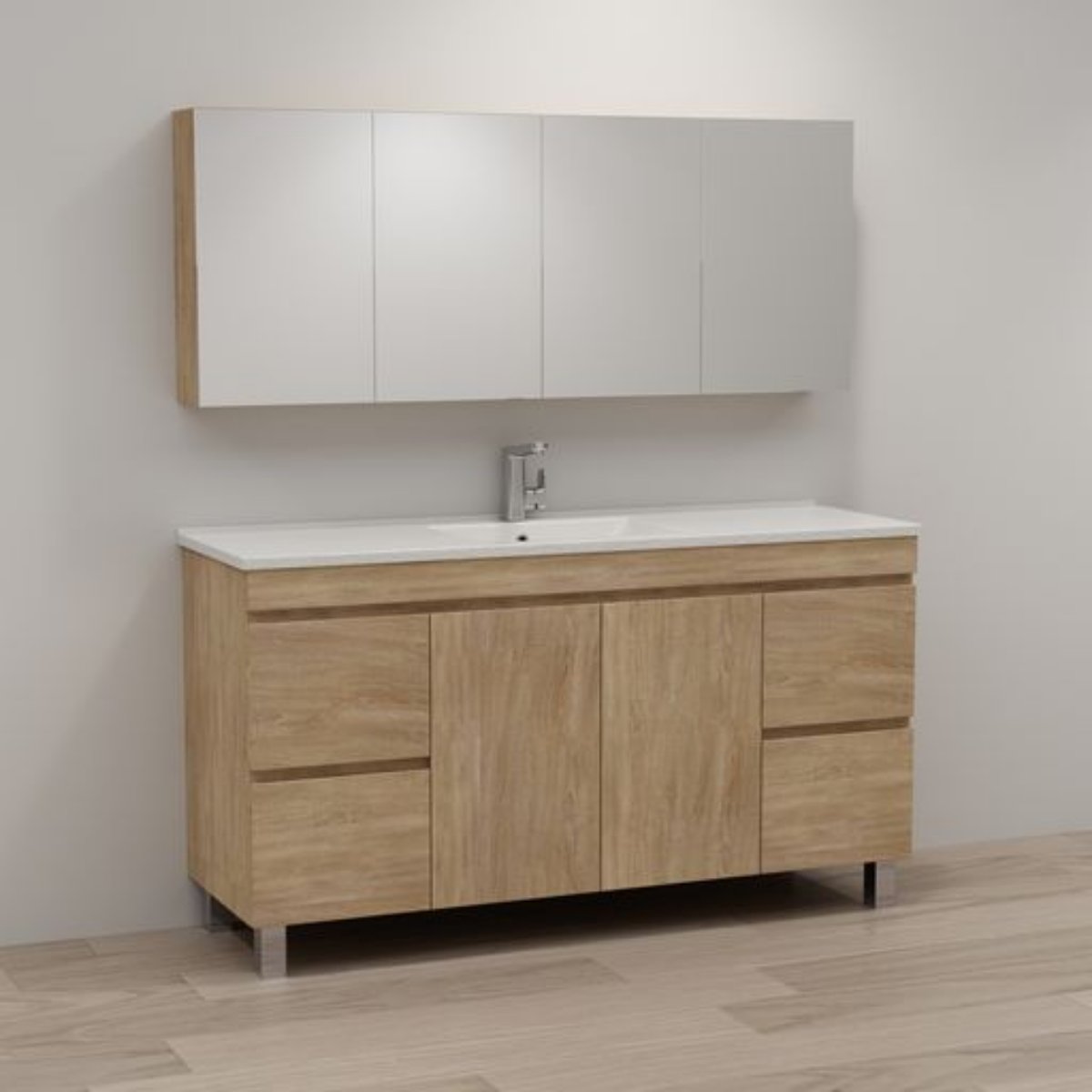 ABS MFL2 Light American Oak Single Bowl Freestanding Vanity 1500mm