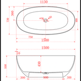 Transparent Noto Oval shape freestanding bathtub with Non-Overflow (1500/1700mm)