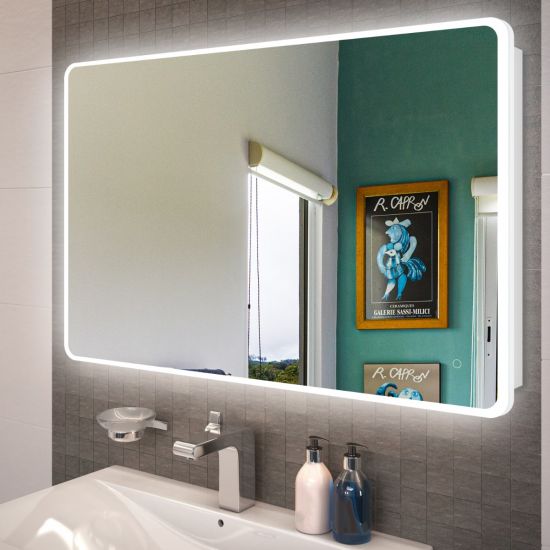 AQUA Curved Rim LED Rectangle Frameless Mirror 900x750mm