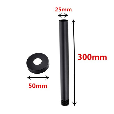 AQU Round Ceiling Shower Arm 300mm - Matte Black Technical Drawing
