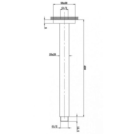 Cavallo Square Ceiling Shower Arm 400mm - Chrome Technical Drawing