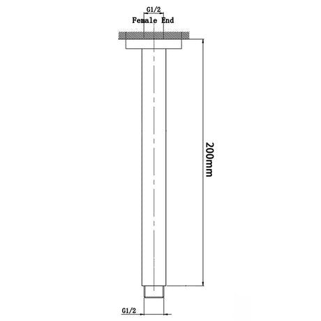 Pentro Round Ceiling Shower Arm 200mm - Brushed Gun Metal Technical Drawing