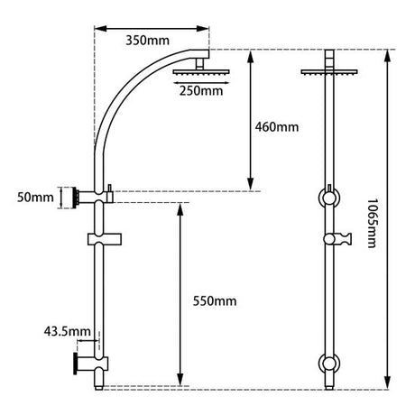 10'' Round Shower Station Top Inlet - Black Technical Drawing