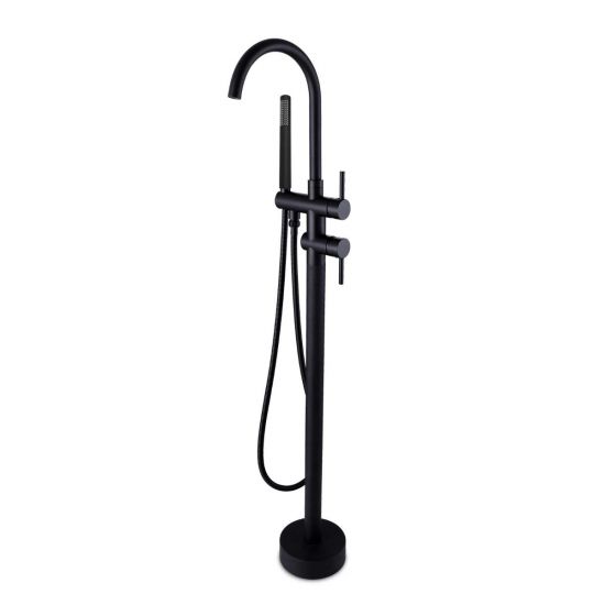 Pentro Round Freestanding Bath Mixer With Hand Held Shower - Black