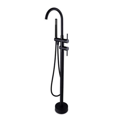 Pentro Round Freestanding Bath Mixer With Hand Held Shower - Black