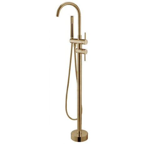 Pentro Round Freestanding Bath Mixer With Hand Held Shower - Brushed Brass