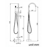 Pentro Round Freestanding Bath Mixer With Hand Held Shower - Chrome Technical Drawing