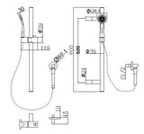 Pentro Round Handheld Shower Rail Set - Brushed Nickel Technical Drawing