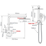 AQU 10" Square Shower Station Top Water Inlet - Black Technical Drawing