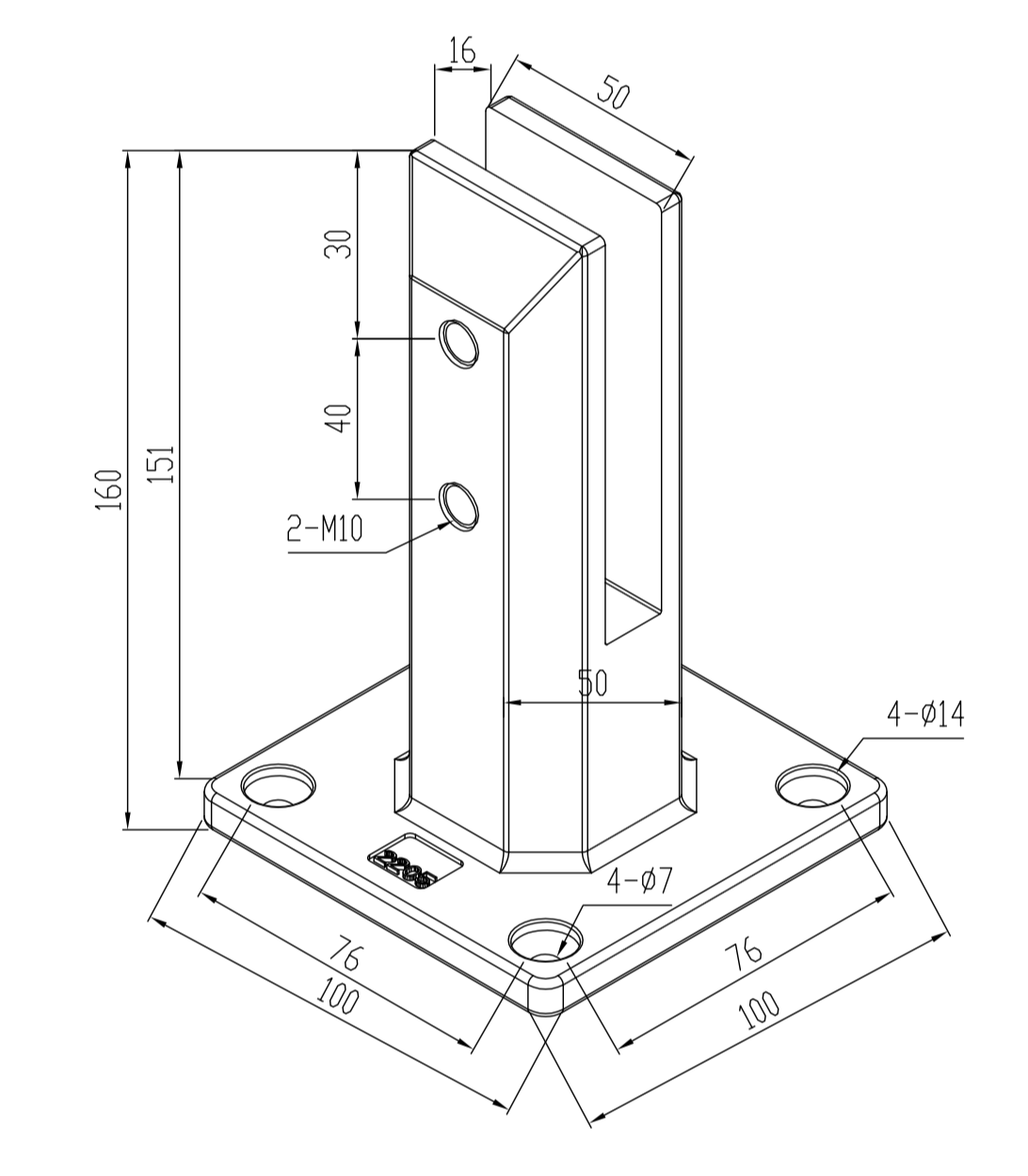 Square Adjustable Friction Deck Mount Spigot - Stainless Steel
