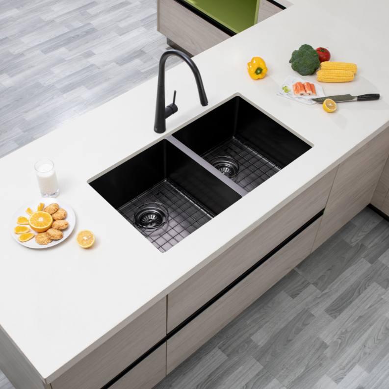 Gunmetal Stainless Steel PVD Double Bowl Kitchen Sink (820x457x230)