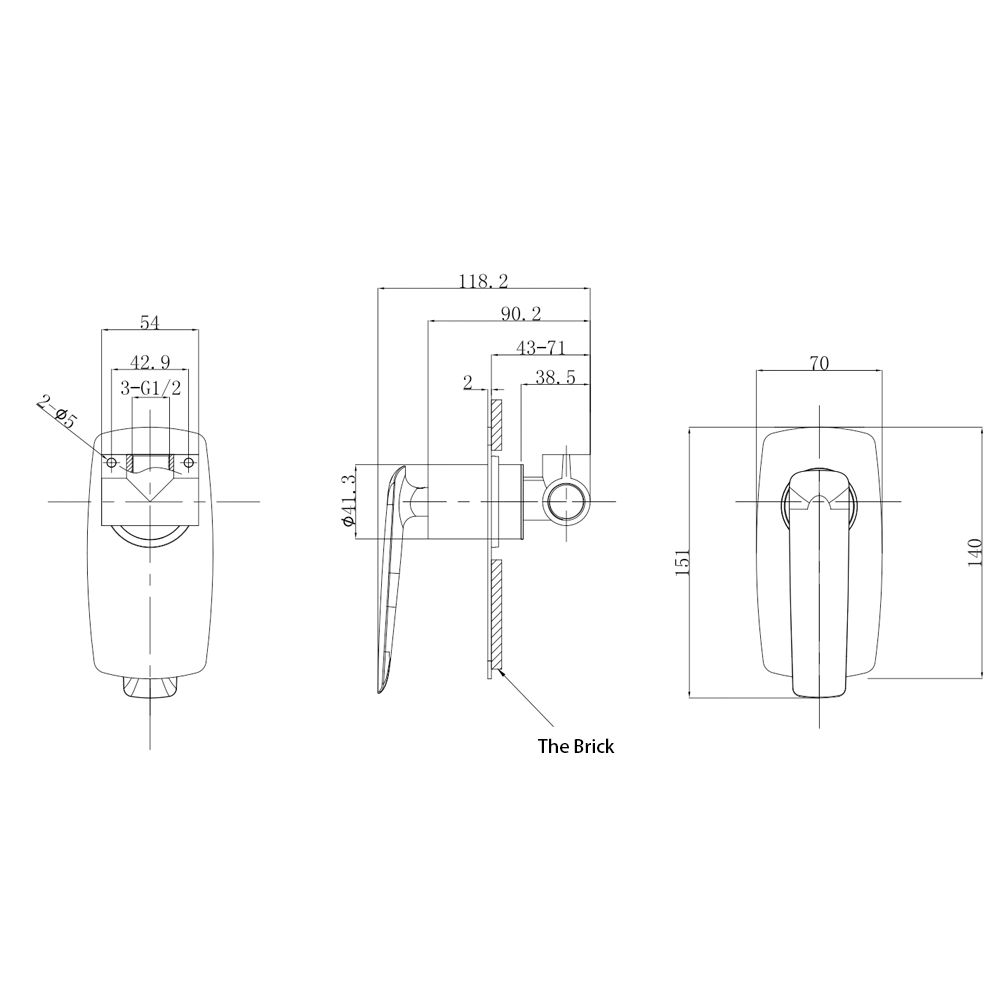 Bellino Wall Mixer - Brushed Gun Metal Technical Drawing