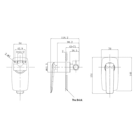 Bellino Wall Mixer - Brushed Gun Metal Technical Drawing