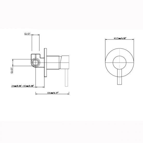 Pentro Round Shower Mixer Tap - Matte Black Technical Drawing