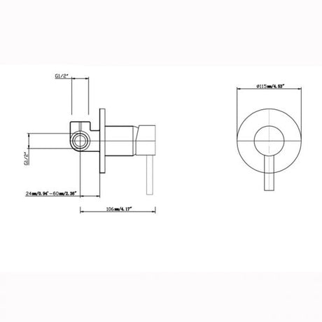Pentro Round Shower Mixer Tap - Matte Black Technical Drawing
