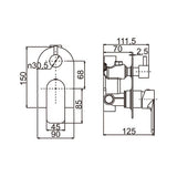 Persano Bath Shower Wall Mixer With Diverter - Matte Black Technical Drawing