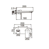 Persano Bathtub Basin Wall Mixer With Spout - Matte Black Technical Drawing