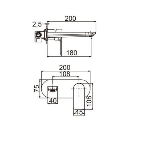 Persano Bathtub Basin Wall Mixer With Spout - Matte Black Technical Drawing