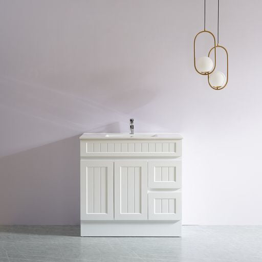 ACACIA SHAKER Matte White PVC Floor Vanity 900